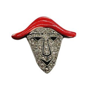 Early Rare Trifari Krussman Pierrot Pave Bakelite Mask Dress Clip (A2635)